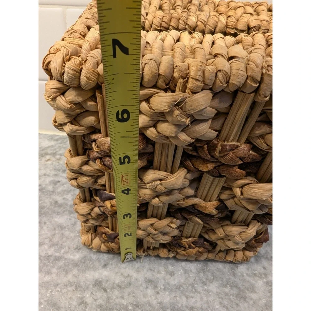 Vintage Rattan Brown Wicker Basket Woven Square‎ Tissue Box Cover
